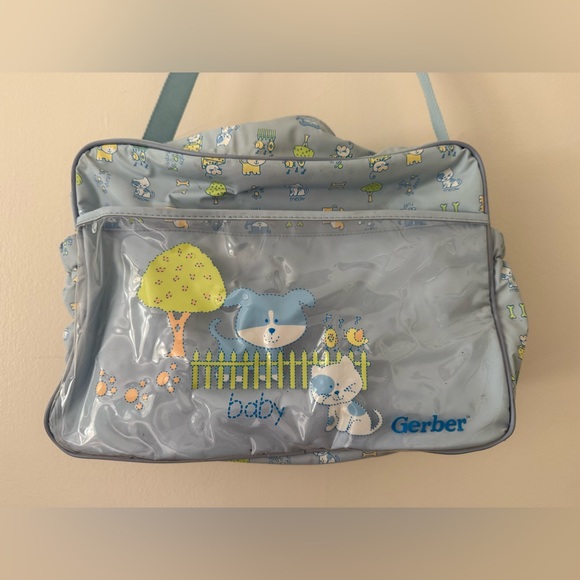 VTG 90s Y2K Insulated Diaper Bottle Bag Gerber Baby w/ Changing Pad Blue Animals - Picture 6 of 16